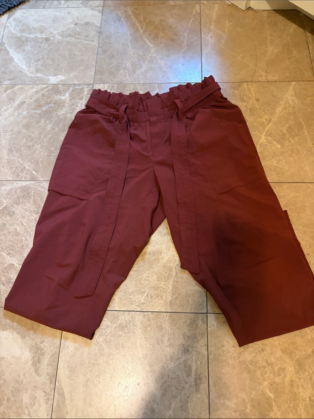 Athleta Burgundy Paperbag Waist Cargo Shorts for Kids
